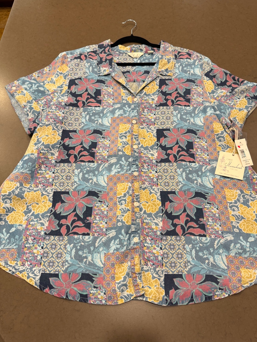 NWT Cafe Marrakesh Women's Floral Patchwork Camp Shirt Sz: 3X
